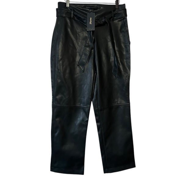NWT Shinestar Pants Women’s Black Super High Waist Faux Leather Straight Pants - Picture 1 of 6
